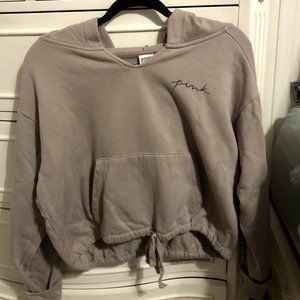 Victoria's Secret PINK Medium Fleece Cropped Cinched Tan Logo Campus Hoodie